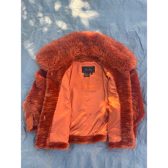 Terry Lewis Faux Fur Coat Womens 1X Orange Classic Luxuries bohemian nwot - Picture 3 of 8